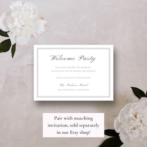 Modello di invito per festa di benvenuto per matrimonio elegante [scheda di allegato 5x3,5 per evento di benvenuto classico - modello modificabile] Download immediato, Canva