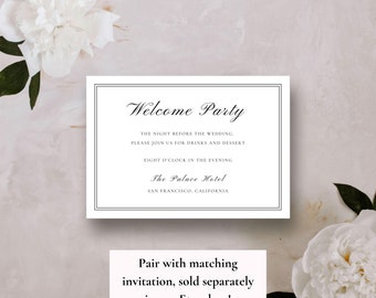 Plantilla elegante de invitación a una fiesta de bienvenida a una boda [Tarjeta adjunta de 5 x 3,5 para un evento de bienvenida clásico - Plantilla editable] Descarga instantánea, Canva