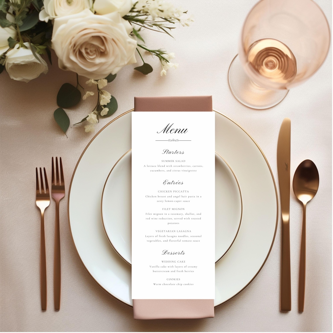 Elegant Wedding Menu Template [ 4x9 Classic Wedding Menu - Editable ...