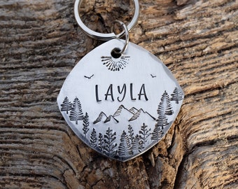 Dog Tags for Dogs, Mountain and Trees Dog Tag, Outdoor Dog Tag, Dog Mom Dog Dad Gift, Hiking Dog Tag, Personalized Dog Tag