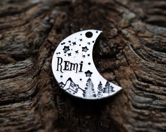 Moon Dog Tag, Crescent Moon Dog Tag, Dog Tag With Stars, Dog Tags For Dogs