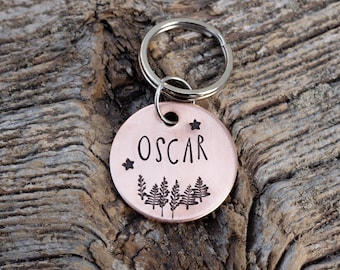 Dog Tag for Dogs, Trees and Stars Dog Tag, Rose Gold Dog Tag, Simple Personalized Dog Tag