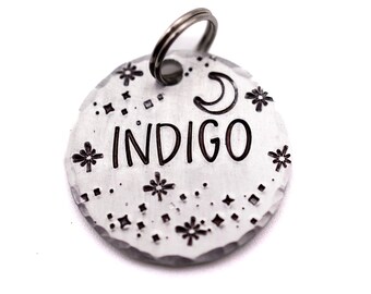 Pet ID Tag, Dog Tags for Dogs, Starry Night Dog Tag, Moon and Star Dog Tag, Personalized Dog Tag, Night Sky Dog Tag