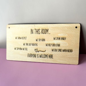 Affirmationsschild Klassenzimmer in diesem Raum Montessori Klassenzimmer Dekor SEL Wandkunst Laser graviertes Holzschild für Lehrer Calm Corner Poster