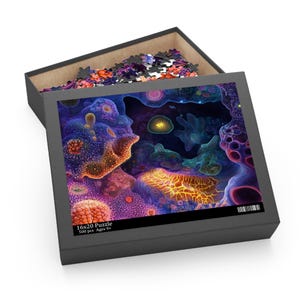Rompecabezas de biología, arte abstracto, célula, psicodélico, surrealista, microscópico, juego, rompecabezas, regalo científico para nerds, 3 tamaños, caja de regalo brillante para niños, ciencia