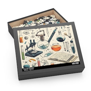 Rompecabezas de laboratorio de ciencias, regalo STEM, juego de rompecabezas vintage de química para nerds, 120, 252 y 500 piezas, divertido juego de aprendizaje, decoración para científicos, profesores y estudiantes.