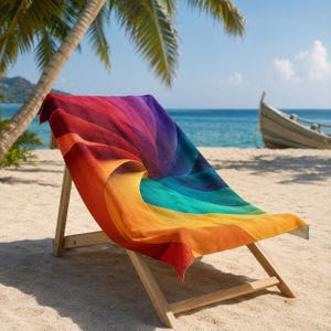 Rainbow Spiral Beach Towel Colorful Abstract Towel Summer Pool Towel Vibrant Rainbow Gift Boho Beach Accessory Gay Pride