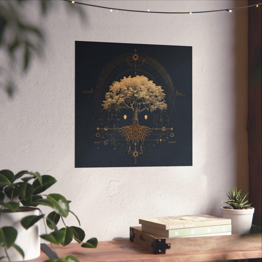 Tree of Life Wall Art Poster Print Elegant Botanical Science Decor Gold ...