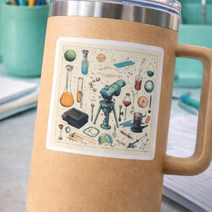 Klistermärke Vetenskapslabbutrustning Laboratorium Kemi Konst STEM Studenter Gåva Vetenskapslärare Nörd Gåva Laptop eller Anteckningsbok Vattenflaska Klistermärke