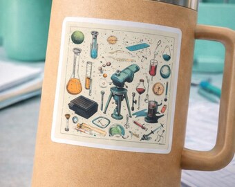 Sticker wetenschap laboratoriumapparatuur laboratorium scheikunde kunst STEM studenten cadeau wetenschap leraar nerd cadeau laptop of notebook waterfles sticker