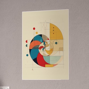 Geometric Spiral Gloss Poster Fibonacci Spiral Wall Art Golden Ratio Print Abstract Art Mid Century Modern Decor Math Teacher Gift