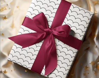 Papel de embrulho elegante com padrão recortado, papel de embrulho neutro, rolo de papel para casamento, chá de bebê, aniversário, design minimalista moderno, preto e branco