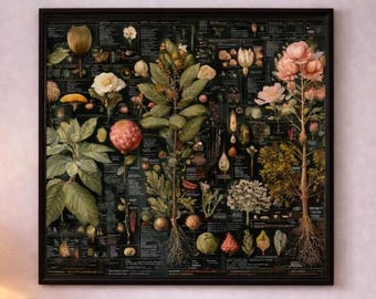 Plant Anatomy Poster Leaves Roots Flowers Fruit Scientific Wall Art Leafy Dark Academia Biology Chart Nature Classroom Decor Herbalist Gift
