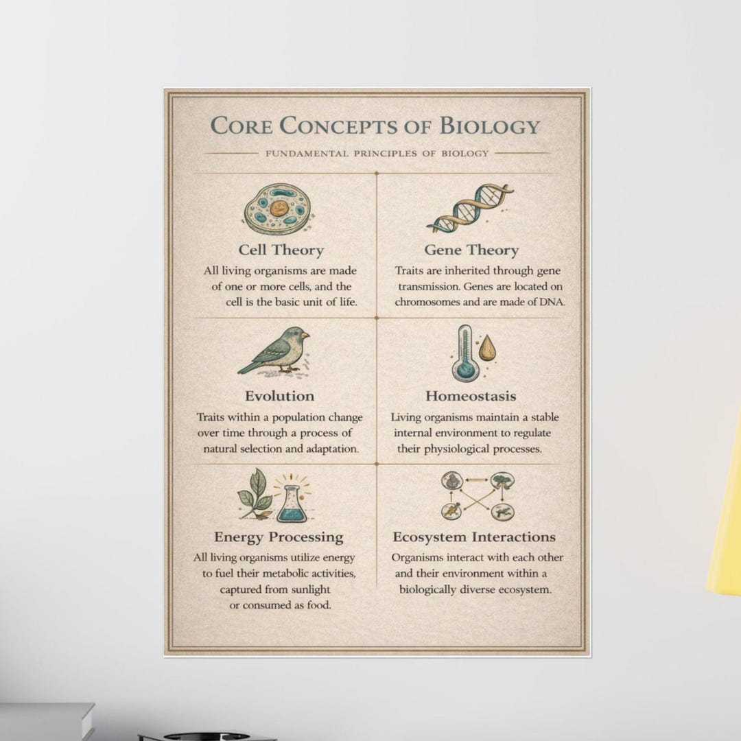 Core Concepts Biology Poster Cell Theory Genetics Evolution Science ...