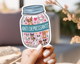 Anti-Depressants Dog Jar Vinyl Sticker, Dog Lover Gift