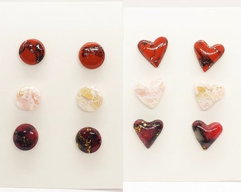 Heart Stud Packs, Round Stud Earrings, Gift for Her, Circle Stud Multipack, Marbled Small Studs