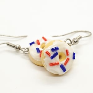 Sprinkled Donut Earrings, Miniature Food, Glazed Donuts, Inedible Jewelry