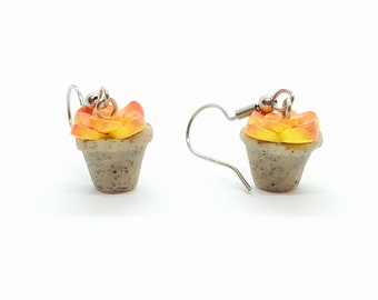 Yellow and Pink Succulent Earrings, Potted Succulent Earrings, Dangle Earrings, Plant Earrings