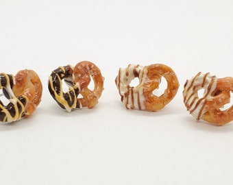 Chocolate Dipped Pretzel Stud Earrings, Miniature Food Earrings, Fun Polymer Clay Jewelry