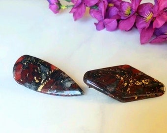 Lightweight Polymer Clay Hair Clips, Burgundy Black and Gold Hair Clips, Polymer Clay Barrettes, Alligator Clips, Unique Gift for Her