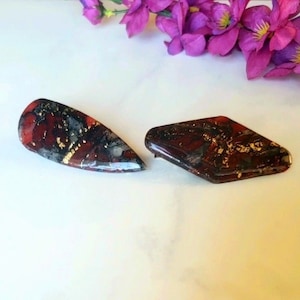 Marbled Alligator Hair Clips: Burgundy, Black & Gold