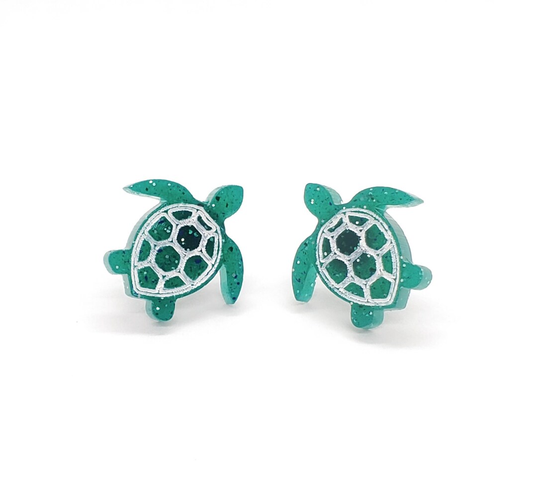 Glitter Turtle Stud Earrings Sparkle Resin Earrings Fun Gift Etsy