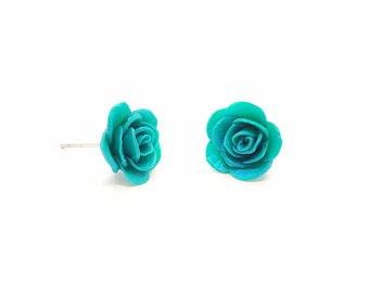 Hypoallergenic Rose Stud Earrings, Polymer Clay Rose Earrings, Minimalist Earrings, Simple Flower Earrings