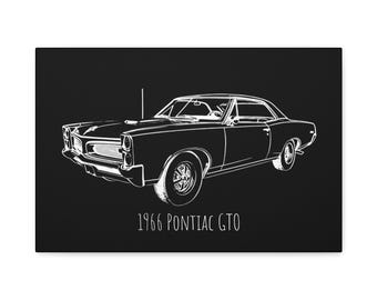 1966 Pontiac GTO Canvas, Classic Muscle Car Wall Art, Vintage Garage Decor