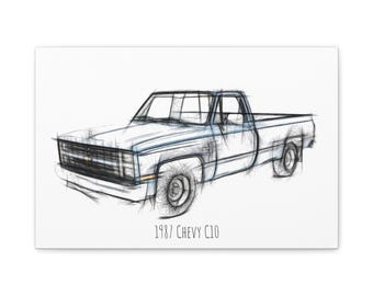 1987 Chevy C10 Squarebody Pickup Truck sketch Canvas | Matte Stretched 1.25"