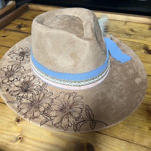 Custom Burned Brim Vegan Suede Hat