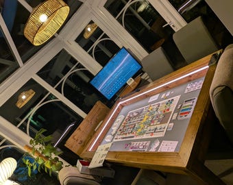 Handmade Board Game Table – Custom Size, Height, Fabric, LED Lights, Rail Accessories