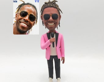 Singer Bobblehead, Custom Performer Figurine from Photo, with Microphone & Sunglasses