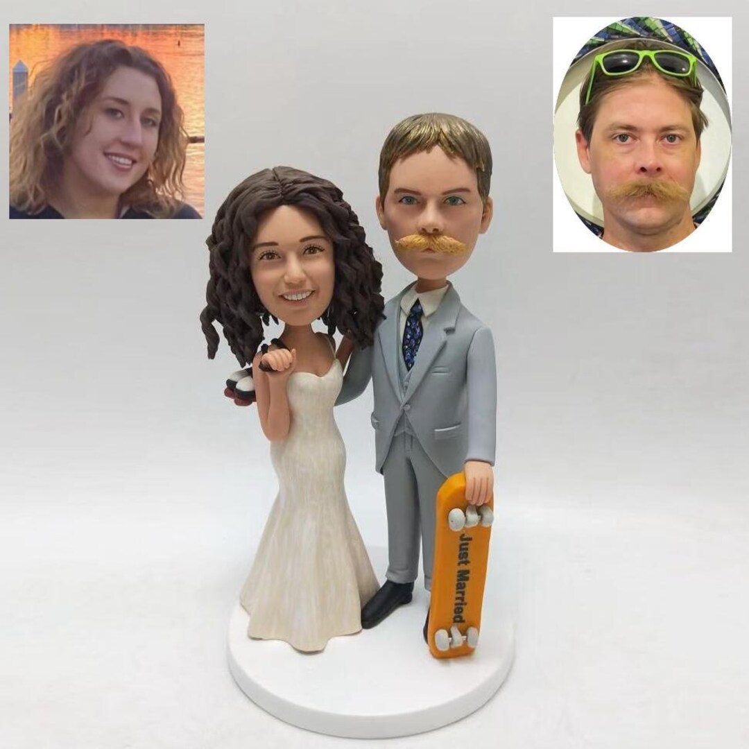 Custom Wedding Cake Topper Bride and Groom Bobblehead Skateboard Theme ...