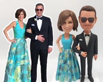Wedding Couple Bobblehead, Custom Figurine from Photo, Formal Tuxedo & Gown Duo