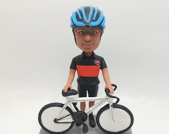 Benutzerdefinierte Reiter Figur Lebensechte Schreibtisch Display Personalisierte Fahrrad Bobblehead Einzigartige Geburtstag Sammlerstück