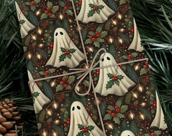 Ghosty Goth Christmas Wrapping Paper Roll, Gothmas Decorations, Goth Gift, Gothic Christmas Ghost, Creepmas Yuletide Spooky Wrapping Paper