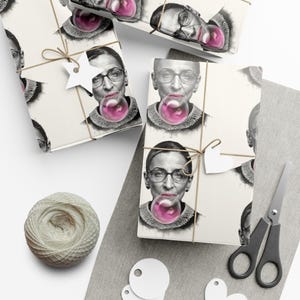 Joan Ruth Bader Ginsburg Retro Gift Wrap, Feminist, Unique Birthday, Holiday, and Celebration Wrapping Paper, Fun Creative Gift Packaging