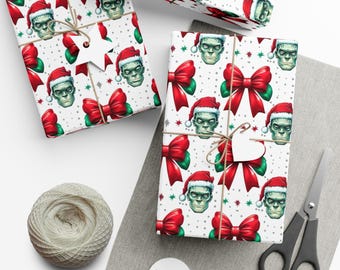 Frankenstein Goth Christmas Wrapping Paper, Gothmas Decorations, Goth Gift Wrap, Gothic Creepmas Yule, Spooky Wrapping Paper