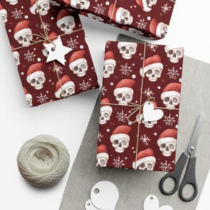 Santa Skulls Gift Wrap, Gothic Christmas Wrapping Paper, Gothmas Gift Wrap Roll, Creepmas Decorations, Yule Spooky Wrapping Paper