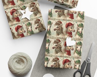 Vintage Pony Toile Weihnachtsgeschenkverpackung, Feiertagsgeschenkverpackung, Weihnachtsgeschenkverpackung, Vintage Geschenkverpackung, Pony Toile Geschenkverpackung, Geschenkpapiere