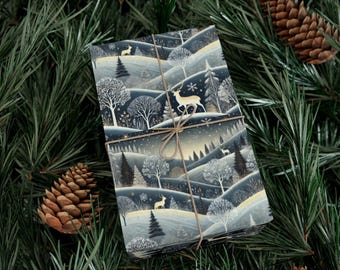 Winter Wonderland Gift Wrapping,  Winter Landscape Christmas Wrapping, Christmas Gift Wrap, Seasonal Gift Wrap, Scandanavian Gift Wrapping