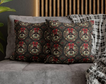 Quadratischer Kissenbezug aus gesponnenem Polyester, niedlicher Fledermaus Goth-Weihnachtskissenbezug, Gothmas-Kissenbezug, Creepmas-Dekorationen, Goth-Geschenk, gotische Weihnachten