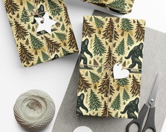 Sasquatch Gift Wrap Paper, Vintage Rustic Bigfoot Gift Wrap for Conspiracy Theorists, Sasquatch Giftwrap for Birthday & Christmas Presents