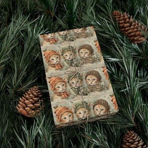 Vintage Cat Toile Christmas Gift Wrap Papers, Vintage (Made to Order)Adorable Wrapping Paper, Holiday Wrapping, Party Supplies