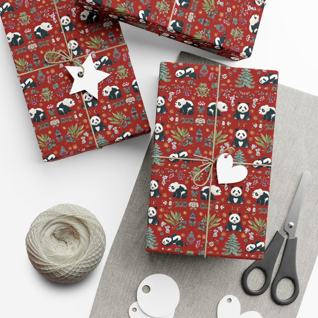 Panda Wrapping Adorable Panda Christmas Gift Wrapping Paper (MADE TO ORDER), Festive ...
