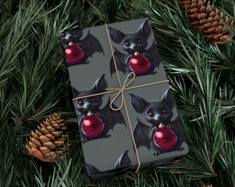 Rotolo di carta da regalo natalizia a forma di pipistrello, decorazioni gotiche, regalo gotico, Natale gotico, carta da regalo spettrale Creepmas Yule