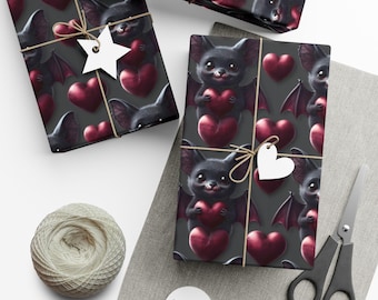 Papel de regalo con murciélagos de Cupido, papel de regalo adorable con murciélagos para San Valentín, cumpleaños y Navidad - Papel de regalo navideño, papeles de regalo