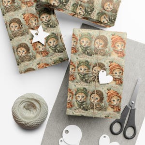 Vintage Cat Toile Christmas Gift Wrap Papers, Vintage (Made to Order)Adorable Wrapping Paper, Holiday Wrapping, Party Supplies