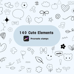 Niedliche Elemente Procreate Briefmarken | Procreate Stempel | Procreate Pinsel | Niedliche Procreate Briefmarken | Procreate Doodle Stempel |Procreate Elemente