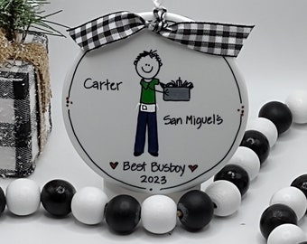 Busboy/girl Personalized Stick Figure Ornament/Personalized Busboy Ornament/Custom Busboy Ornament